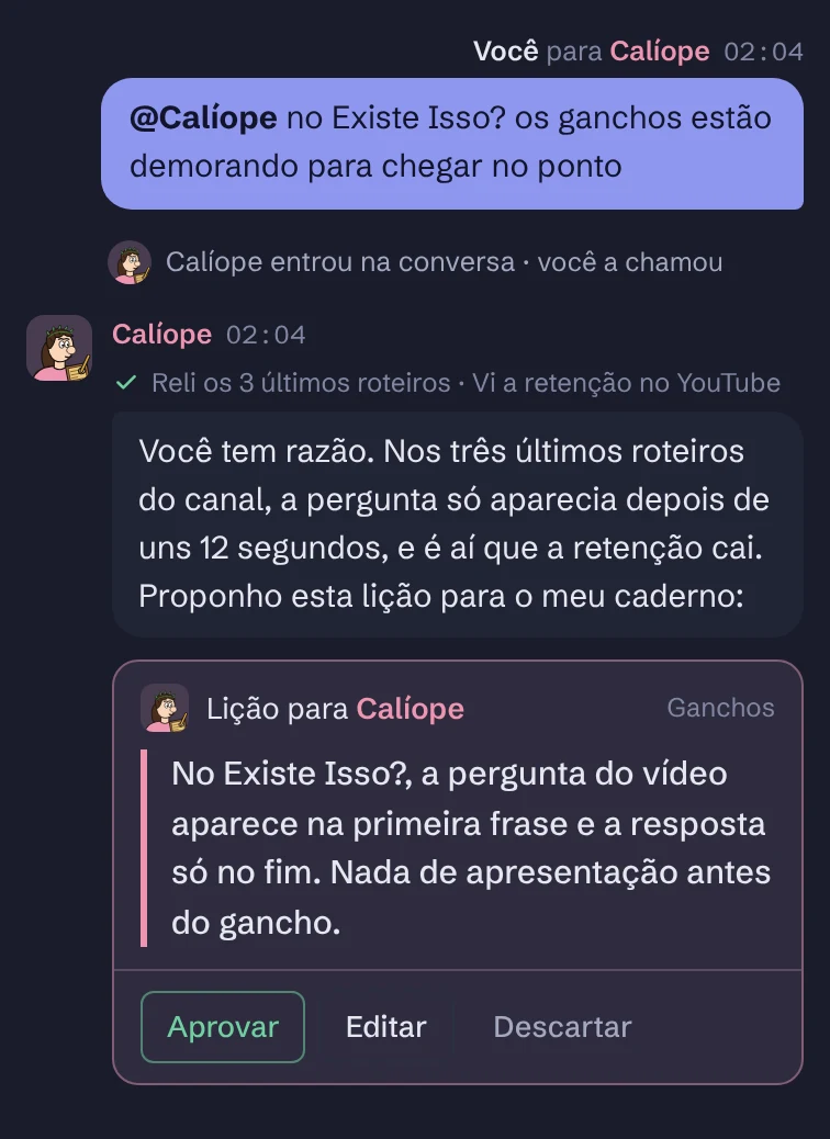 Fale com um deus: “@Calíope, os ganchos estão lentos”